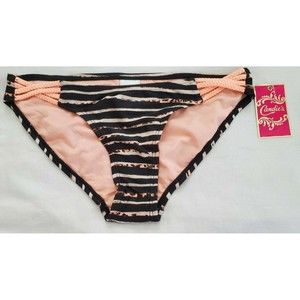 Candies Juniors Size S Peach Brown Striped Animal Hipster Bikini Swimsuit Bottom